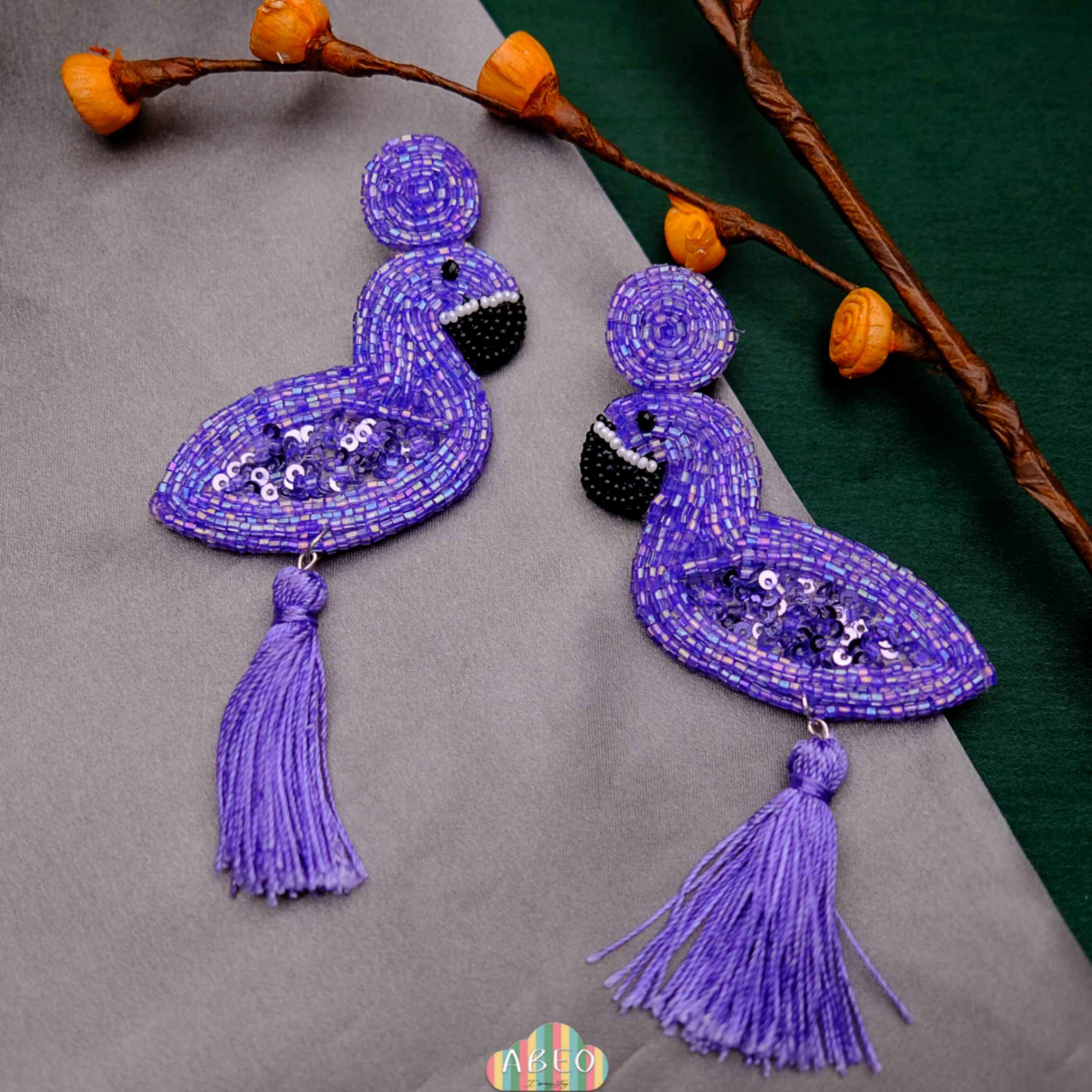 PURPLE FLAMINGO BEAD EARRING