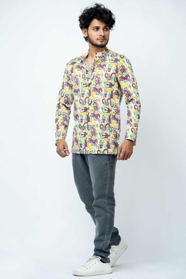 ANIMAL THEME  BLOCK PRINT  CASUAL KURTA FOR  MEN - Image 7