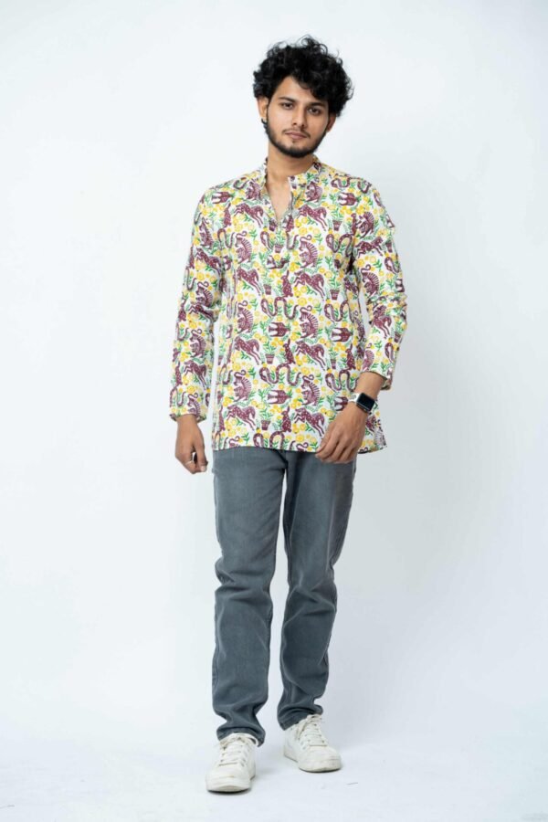 ANIMAL THEME  BLOCK PRINT  CASUAL KURTA FOR  MEN - Image 5