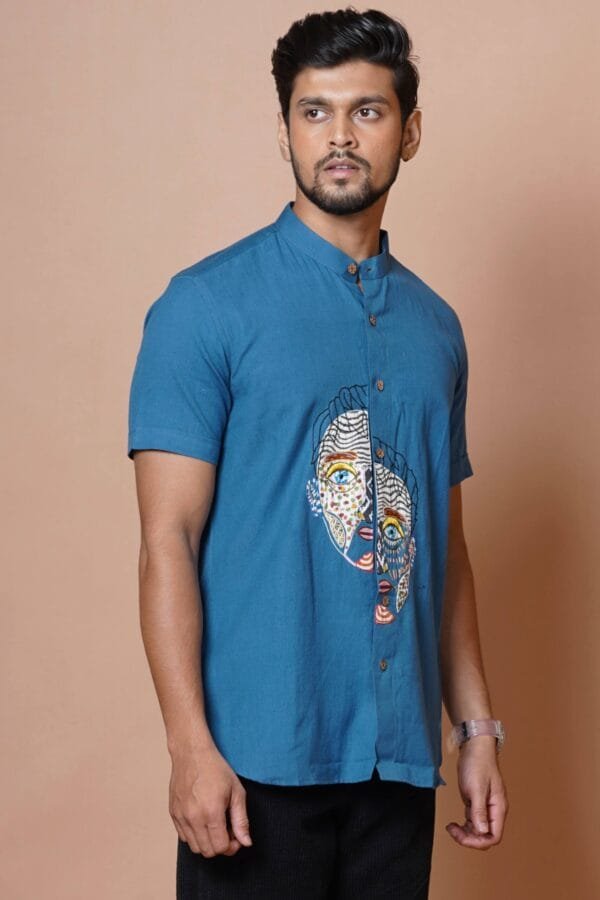 BLUE EYES PATCH WORK MENS HALF SLEEVE SHIRT - Image 4