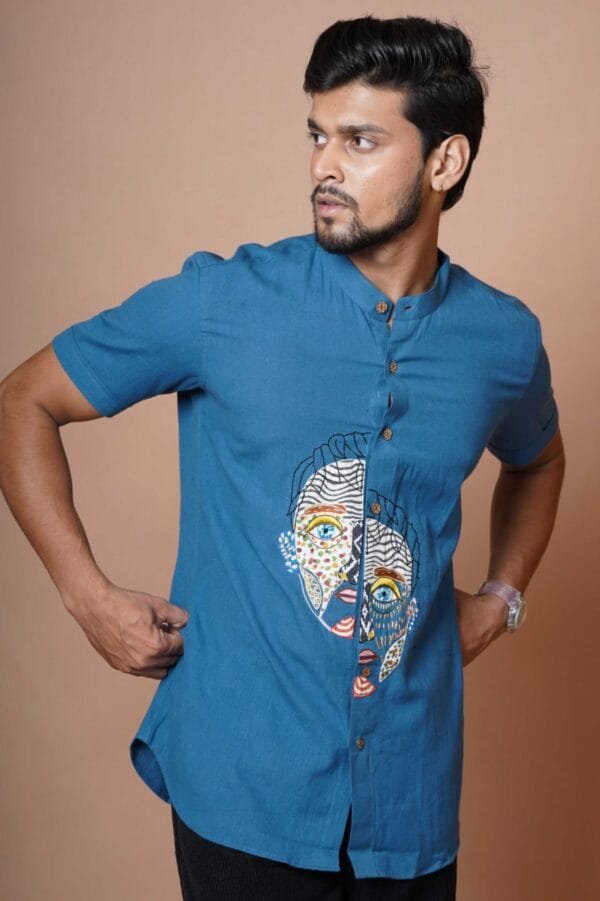 BLUE EYES PATCH WORK MENS HALF SLEEVE SHIRT - Image 2