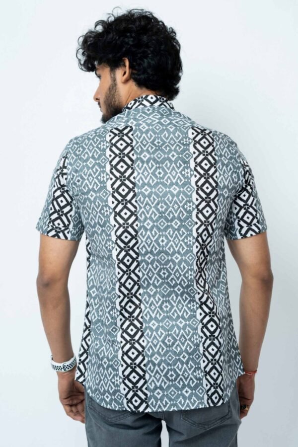 BLACK & GREY BLOCK  PRINT REGULAR FIT SHIRT - Image 3