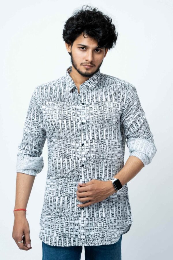 BLACK & WHITE CHECKS FULL SLEEVE MENS SHIRT - Image 5