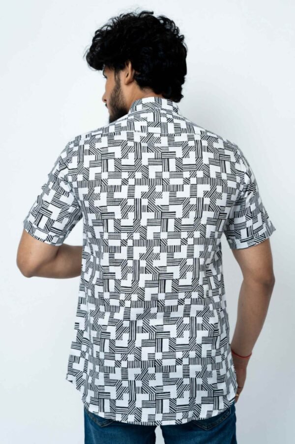 BLACK & WHITE  TETRIS PRINT  MENS HALF SHIRT - Image 6