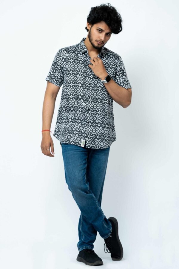 BLACK IKAT PRINT REGULAR FIT  COTTON SHIRT - Image 3