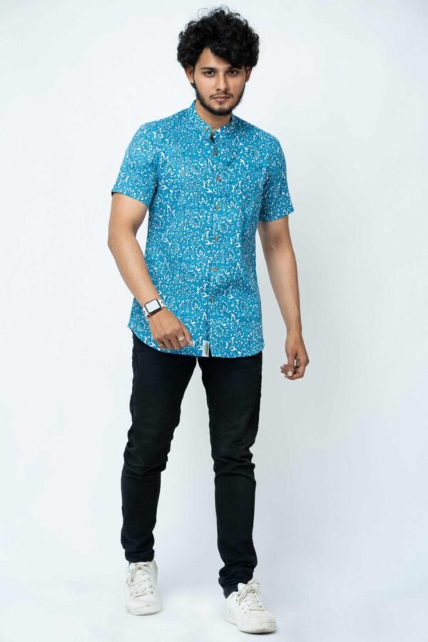 BLUE CHINTZ BLOCK PRINT SLIM FIT SHIRT