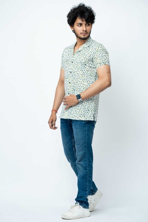 BLUE GREEN DOT PRINT MENS CASUAL SHIRT - Image 3