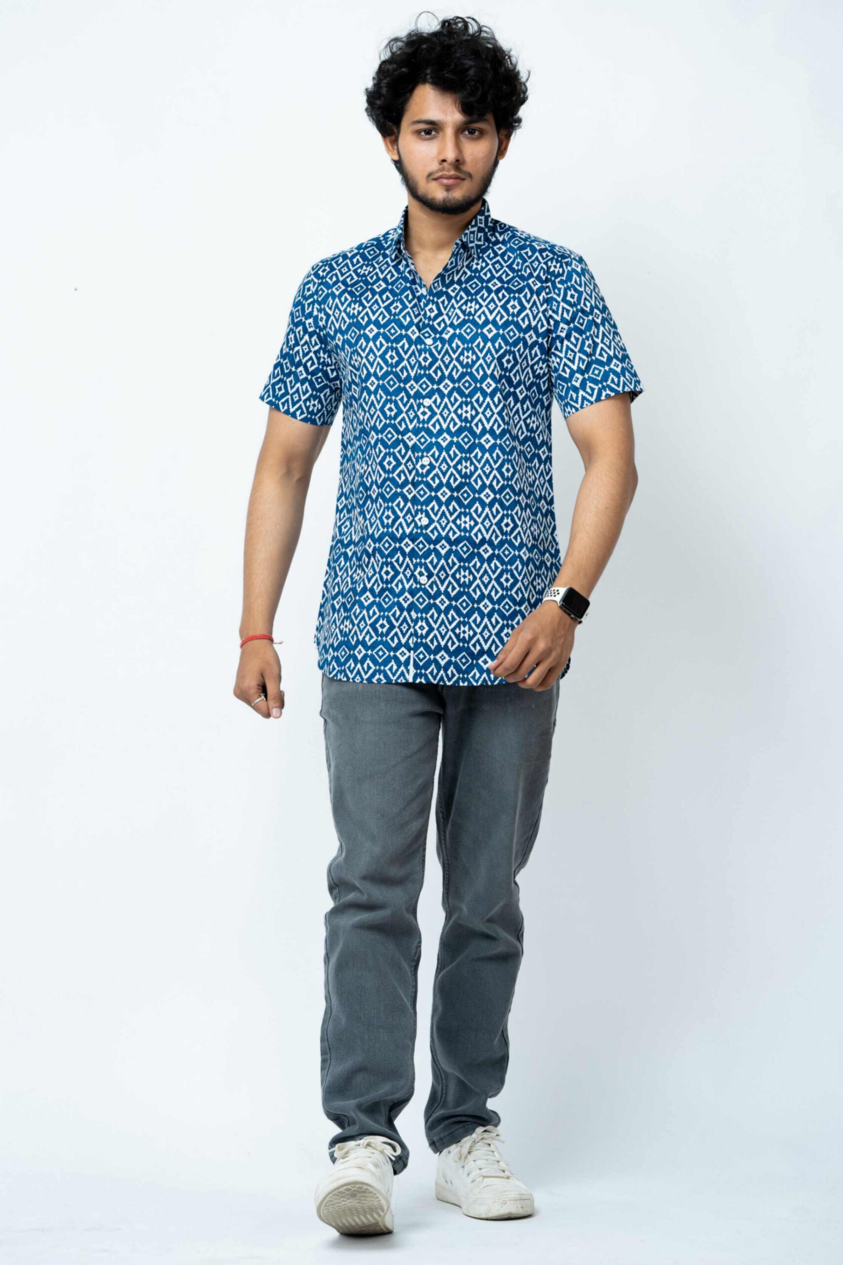 BLUE IKAT PRINT REGULAR PRINT COTTON SHIRT