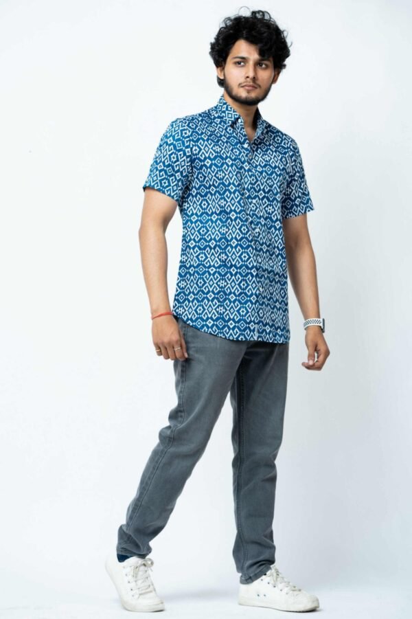 BLUE IKAT PRINT REGULAR PRINT COTTON SHIRT - Image 2