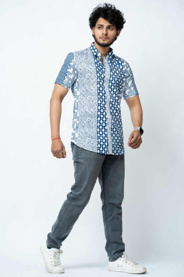 BLUE  MOTIF  BLOCK  PRINT  CASUAL   SHIRT - Image 5