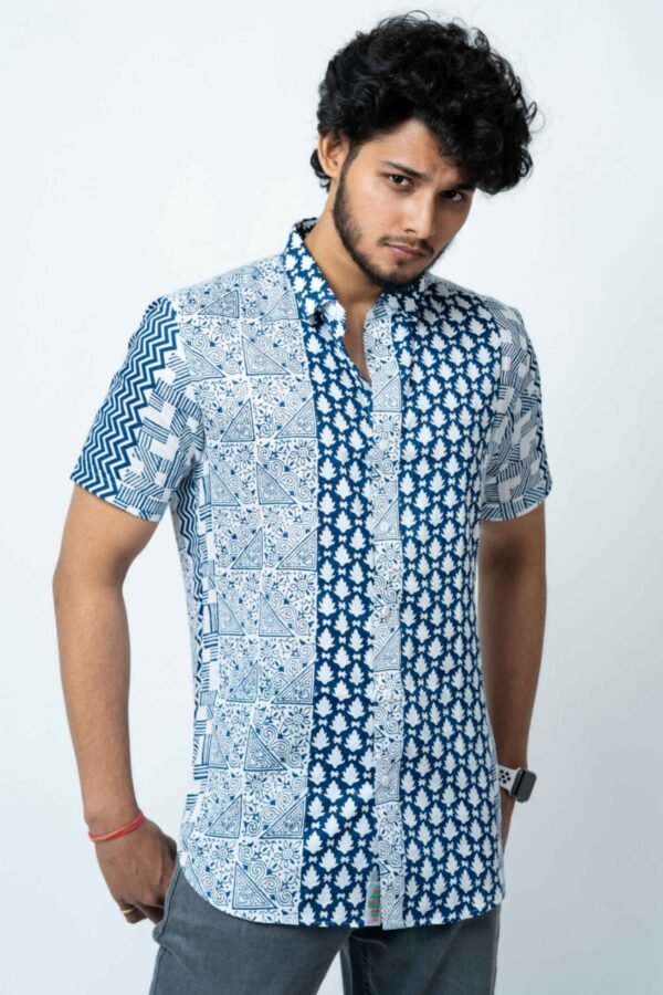 BLUE  MOTIF  BLOCK  PRINT  CASUAL   SHIRT - Image 8