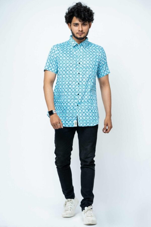 Blue Mughal Print Mens Half Shirt - Image 6