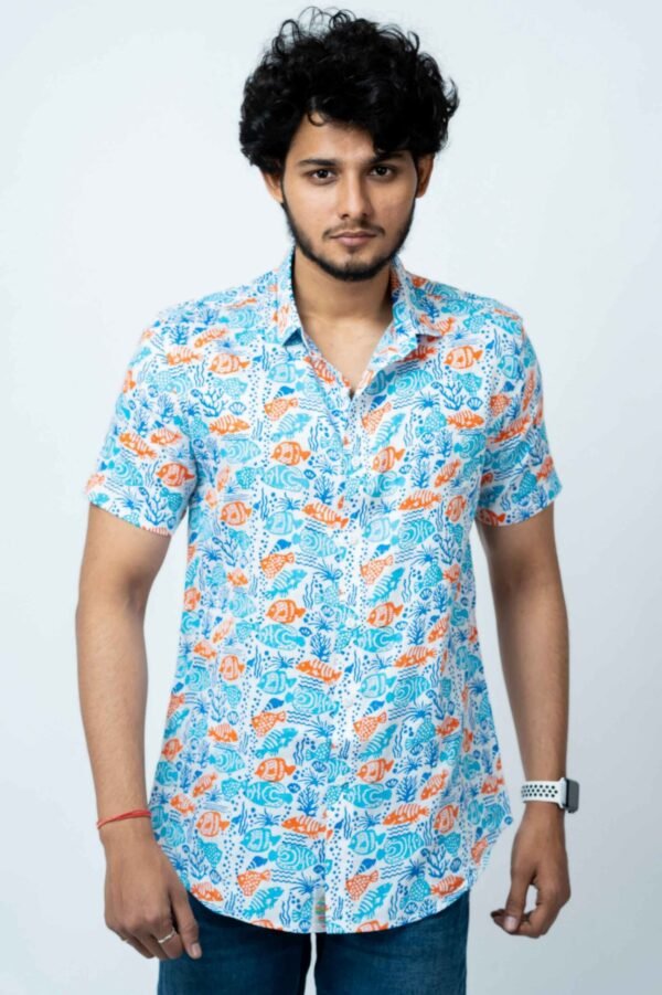 CORAL BLOCK PRINT SMART FIT MENS SHIRT - Image 5