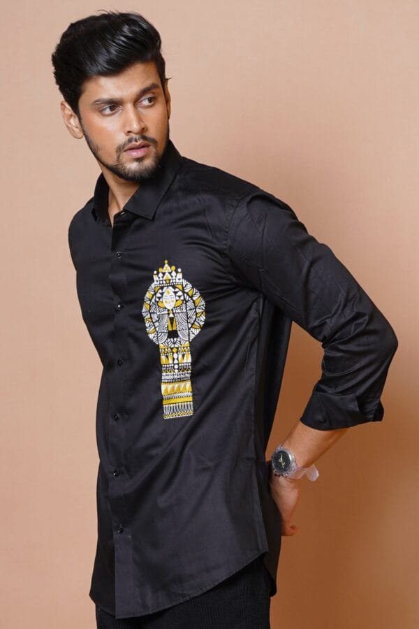 EGYPTIAN PHAROAH HAND EMBROIDERED MENS BLACK FULL SLEEVE SHIRT - Image 3