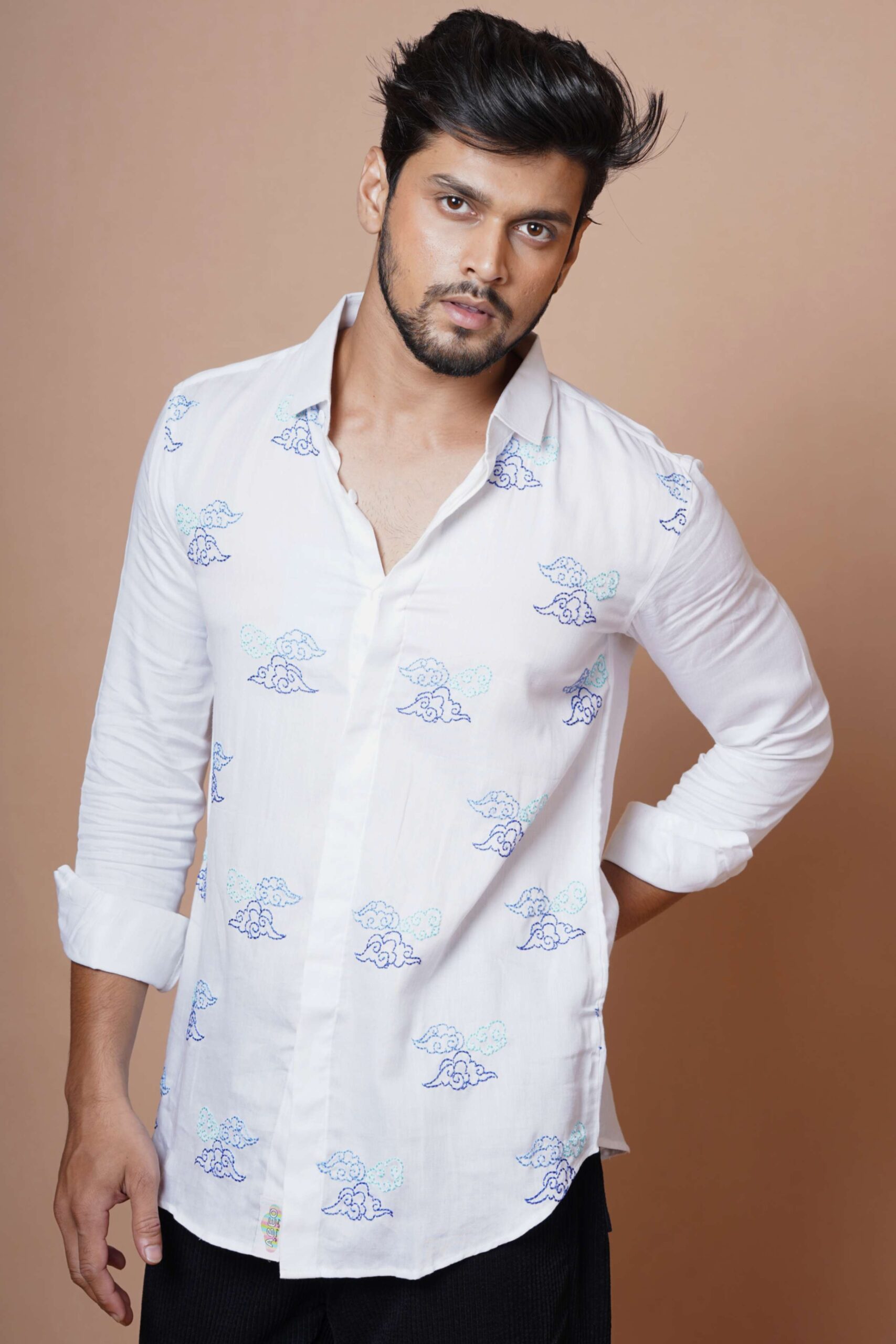 FULL SLEEVES MENS SHIRT WITH CLOUD EMBROIDERY