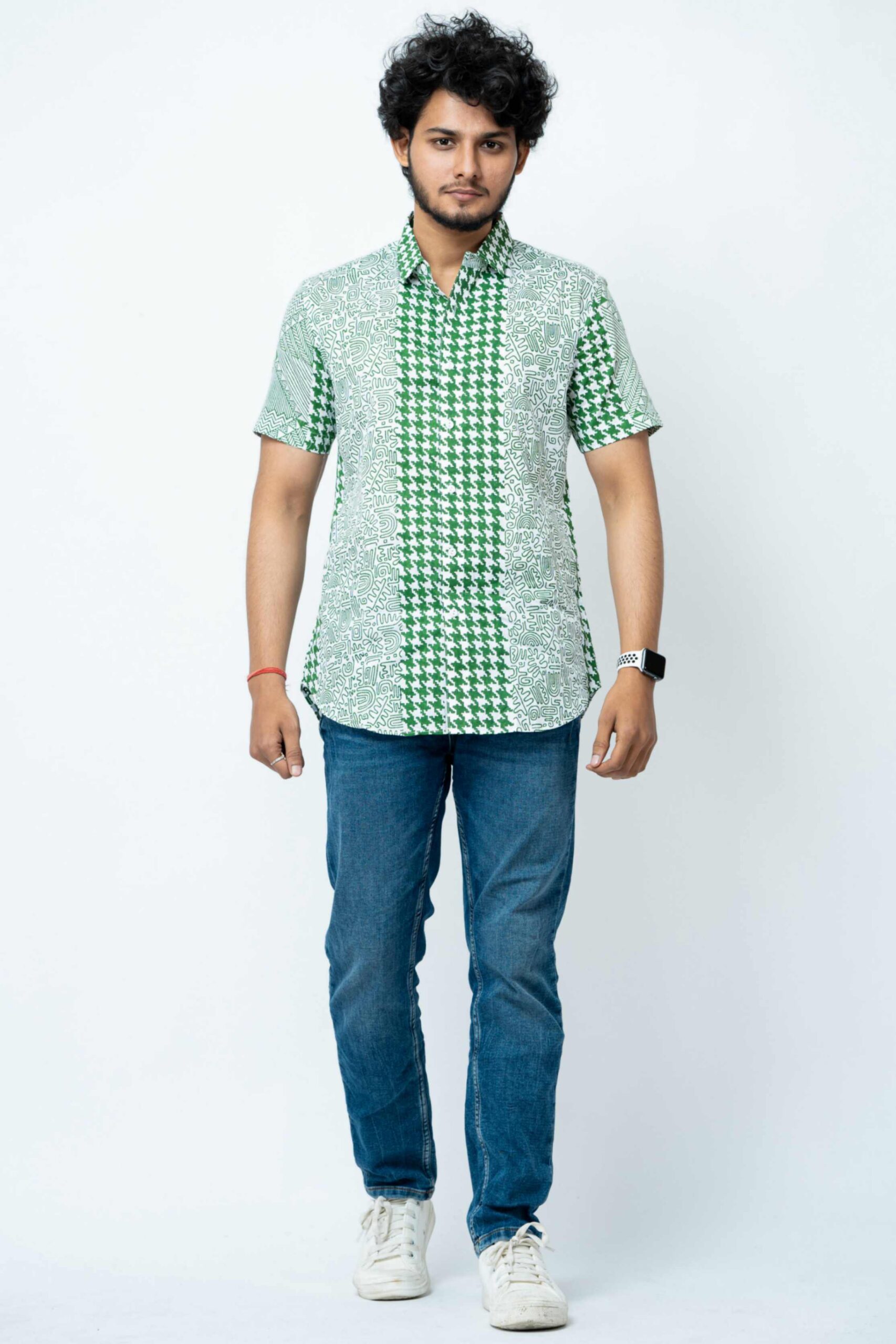 GREEN HAND BLOCK PRINT SMART FIT MENS  SHIRT