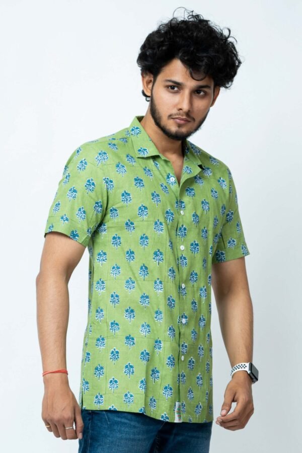 INDIGO FLORAL BLOCK PRINT MENS SHIRT - Image 2