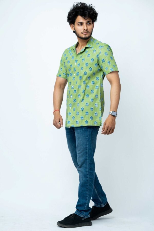 INDIGO FLORAL BLOCK PRINT MENS SHIRT - Image 3