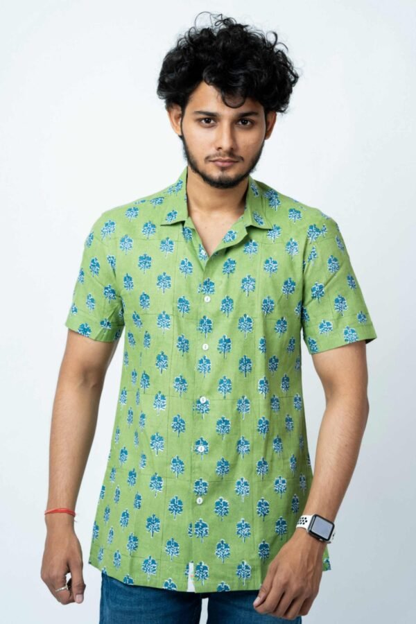 INDIGO FLORAL BLOCK PRINT MENS SHIRT - Image 4