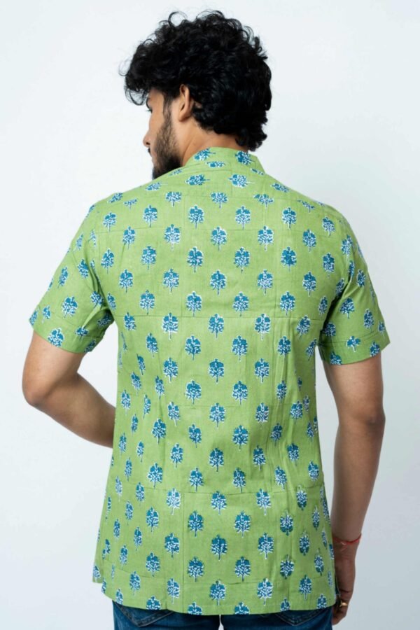 INDIGO FLORAL BLOCK PRINT MENS SHIRT - Image 6