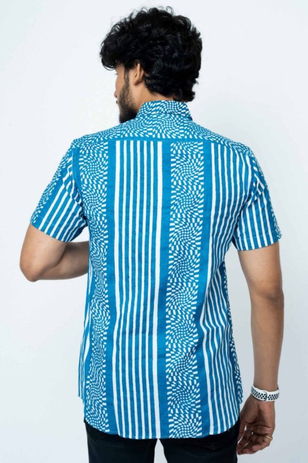 INDIGO MOSAIC PRINT  MENS HALF SHIRT - Image 2