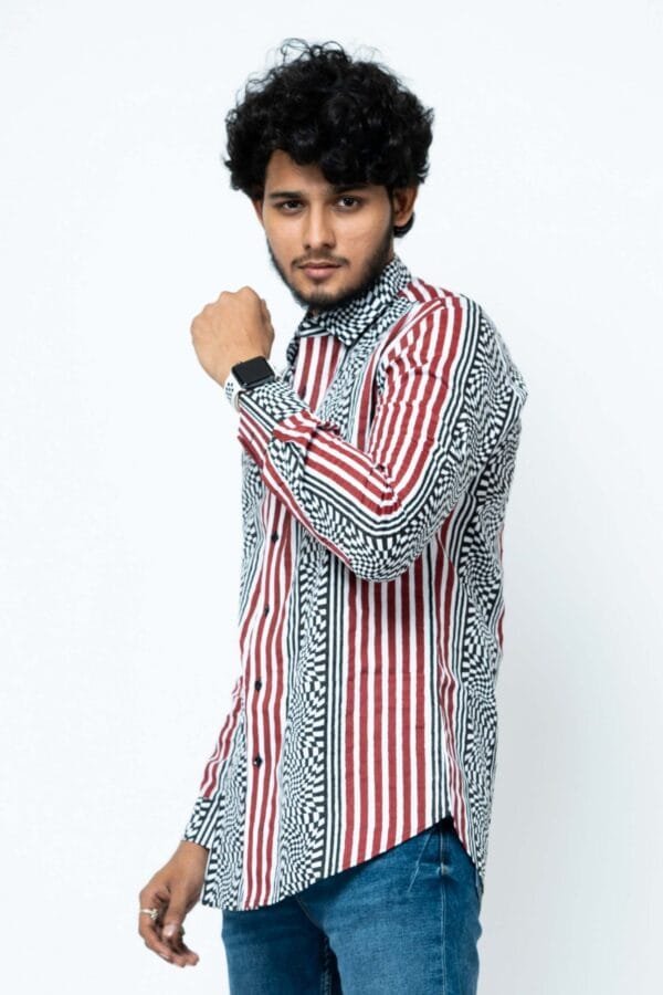 RED AND BLACK STRIPE MENS FULL SHIRT - Image 2