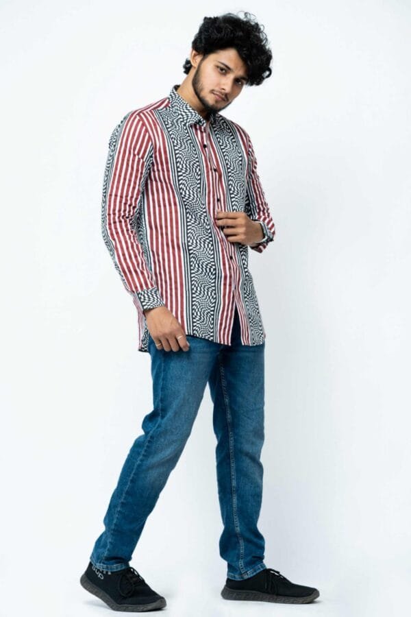 RED AND BLACK STRIPE MENS FULL SHIRT - Image 3