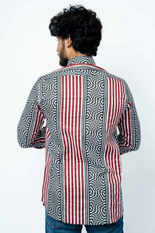 RED AND BLACK STRIPE MENS FULL SHIRT - Image 4