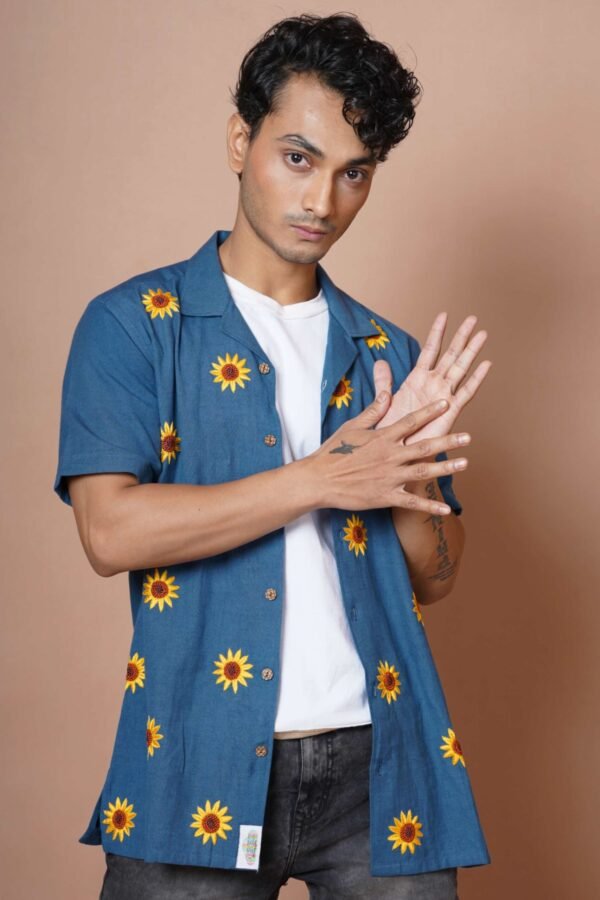 SUNFLOWER HAND EMBROIDERED HALF SLEEVES MENS SHIRT - Image 2