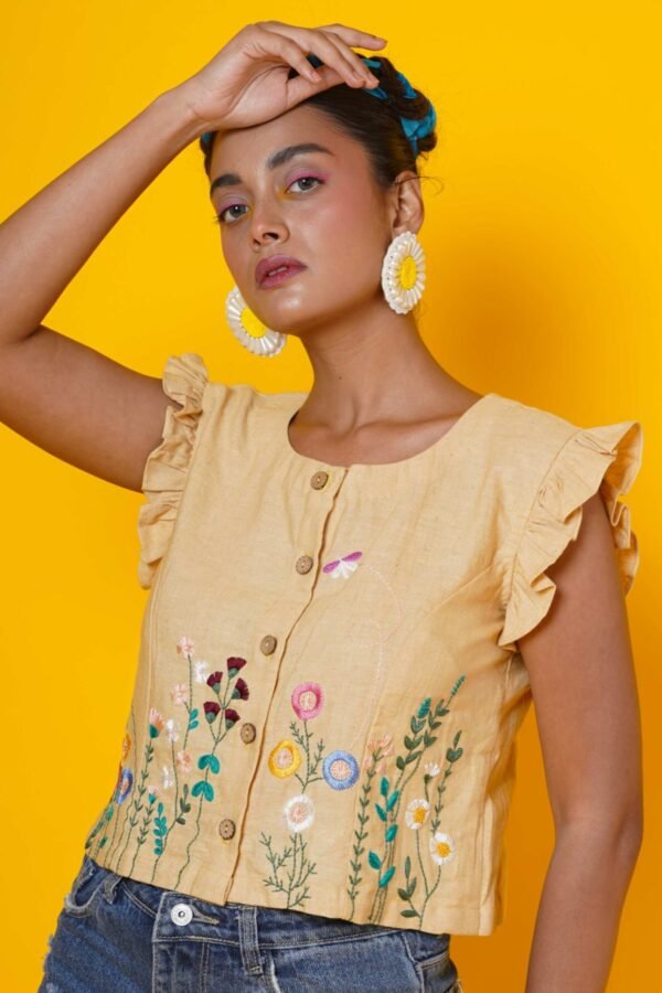 Beige Blouse with Hand Embroidery work - Image 8