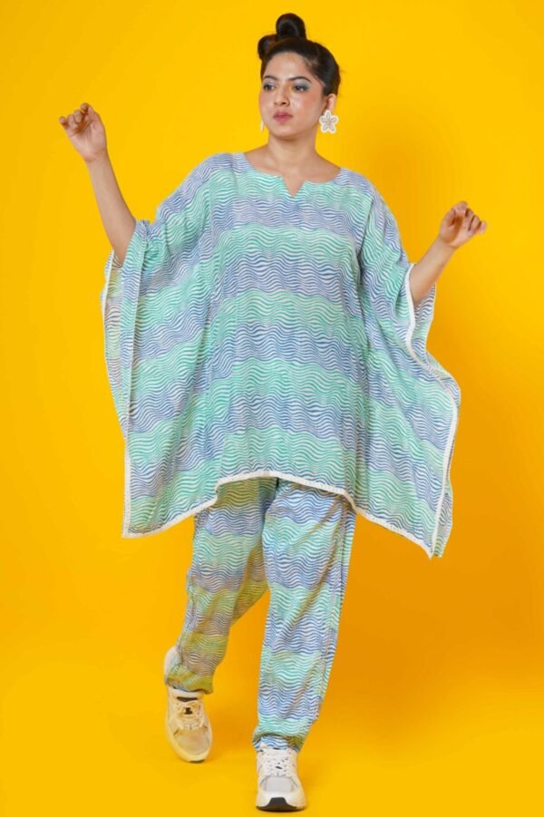 Block Print Kaftan Co-ord Set with Lace Detailing - Image 3