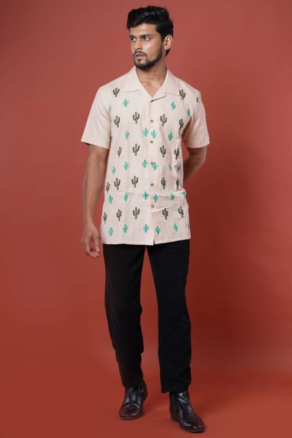 CACTUS EMBROIDERY MENS CASUAL HALF SLEEVE SHIRT - Image 4