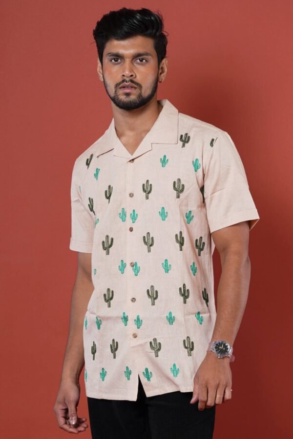 CACTUS EMBROIDERY MENS CASUAL HALF SLEEVE SHIRT - Image 5