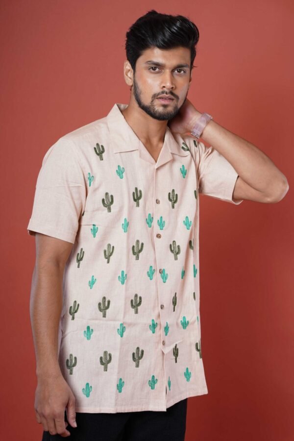 CACTUS EMBROIDERY MENS CASUAL HALF SLEEVE SHIRT - Image 2