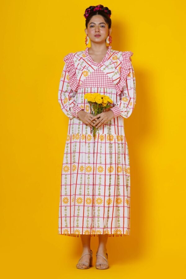 Checks and floral block print maxi dress - Image 2