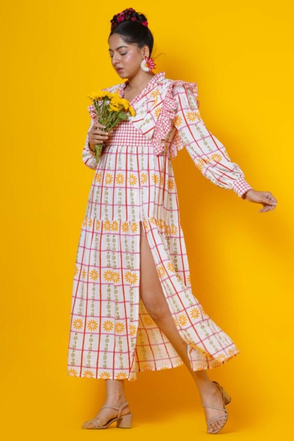 Checks and floral block print maxi dress - Image 5