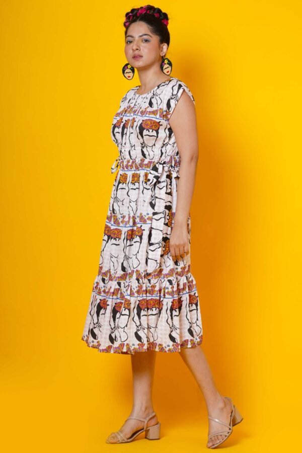 Block Printed  Cotton Frida Kahlo Maxi Dress for Women