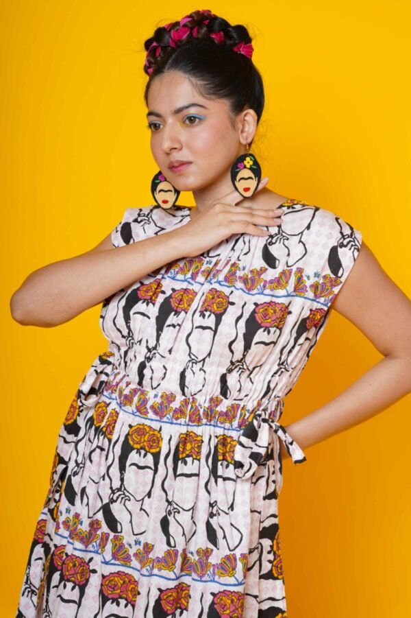 Block Printed  Cotton Frida Kahlo Maxi Dress for Women - Image 5