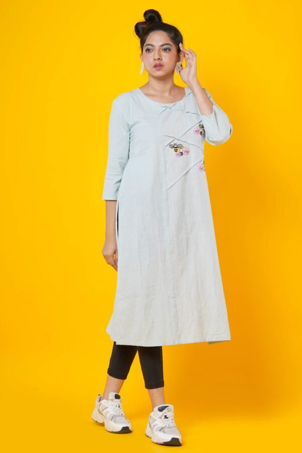 Hand Embroidered Kurti with  Pintucks Detailing - Image 3