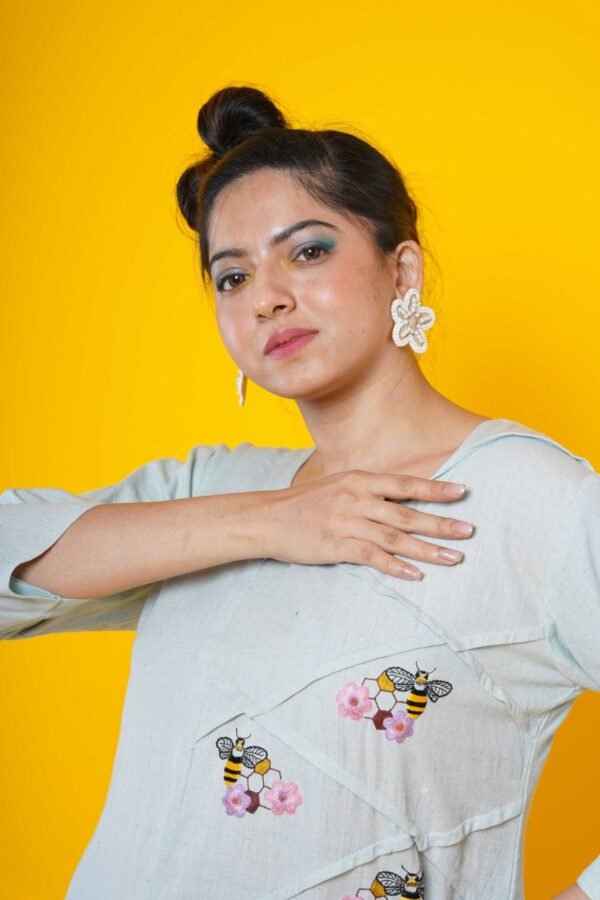 Hand Embroidered Kurti with  Pintucks Detailing - Image 4