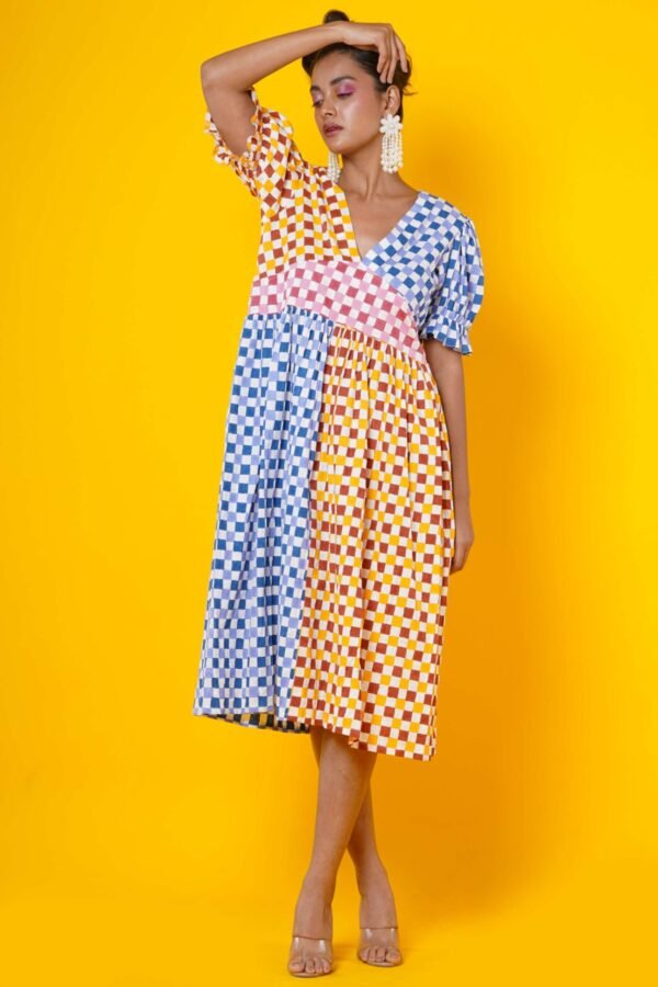 Multi colour checks women midi dress