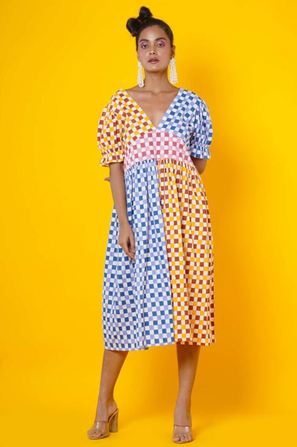 Multi colour checks women midi dress - Image 2