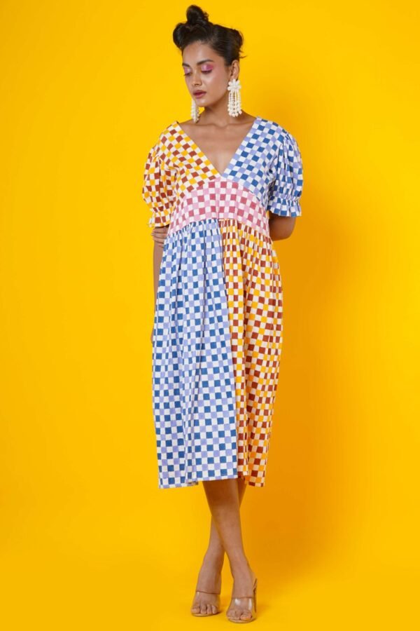 Multi colour checks women midi dress - Image 4