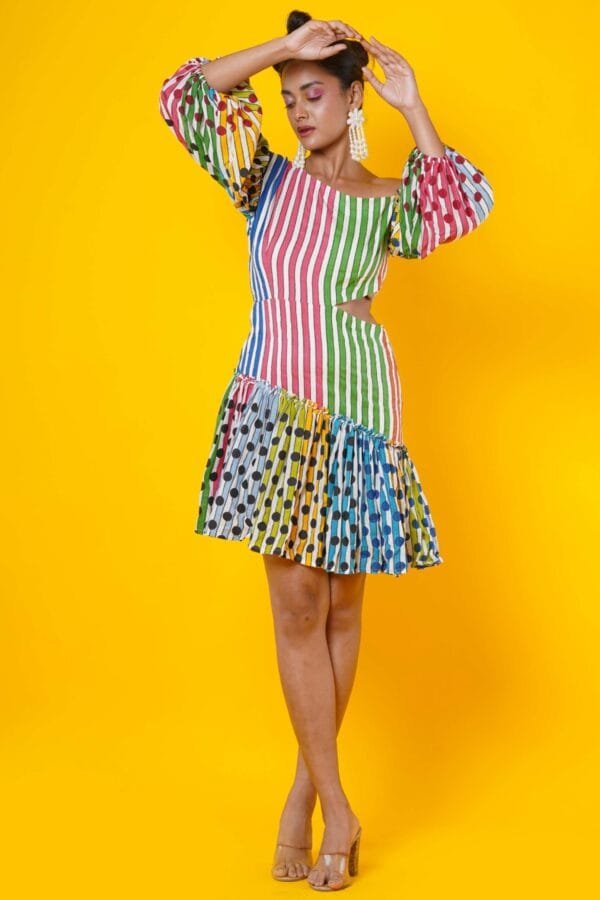 Multicolor Stripes And Dots Women Dress - Image 3