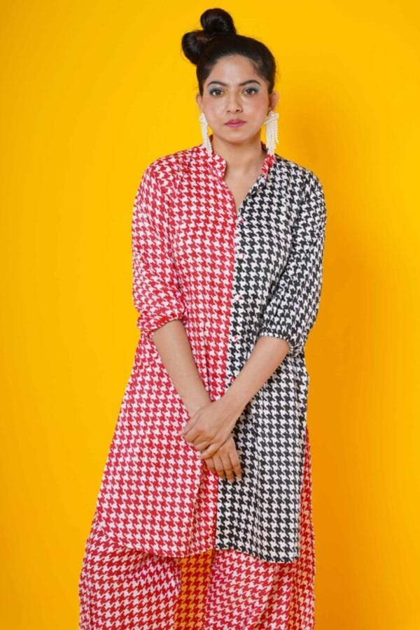 Red and Black Houndstooth Print womens kurti - Image 2