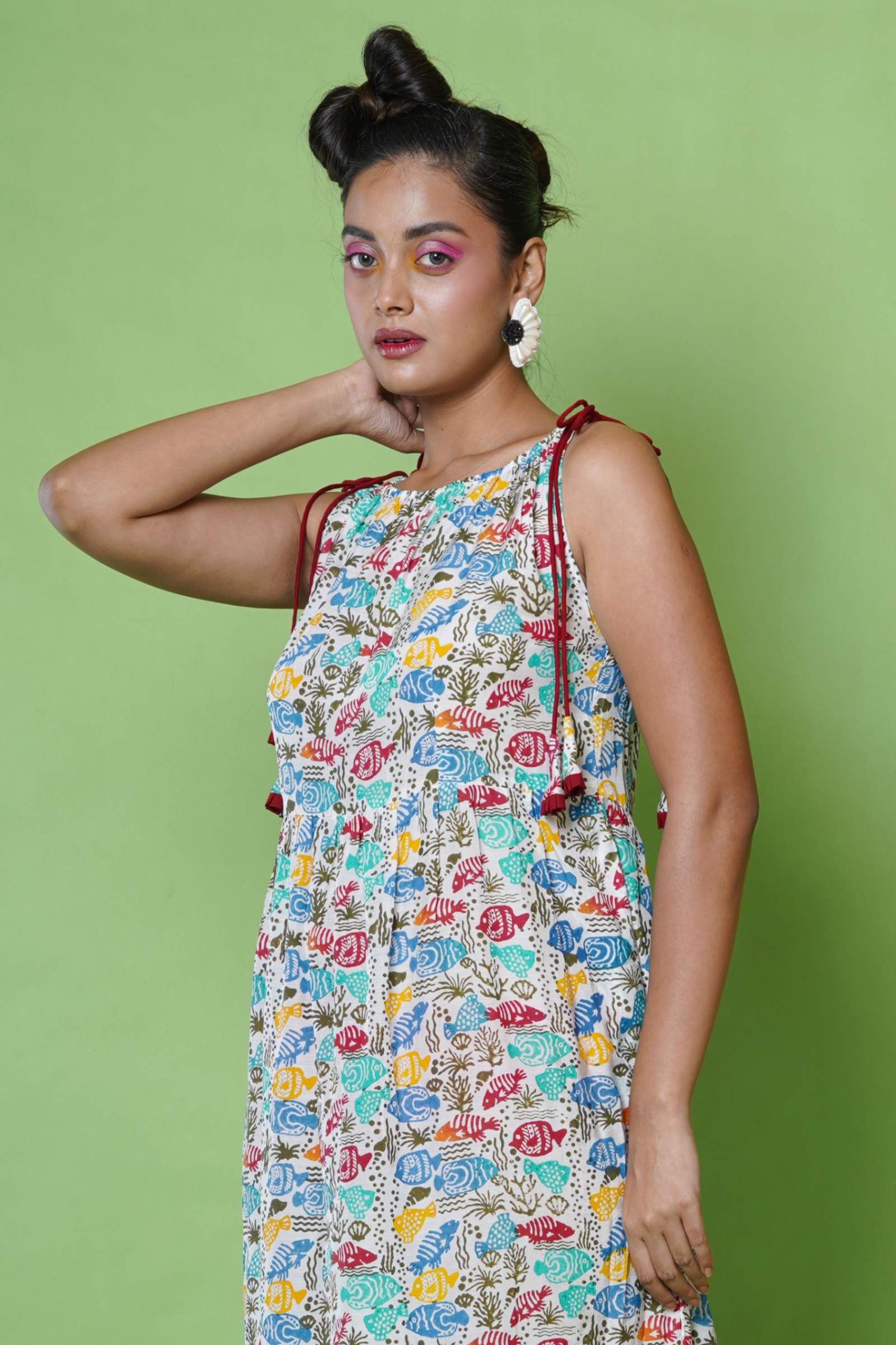 Women Multicolour Block Print Tunic In Ocean Theme