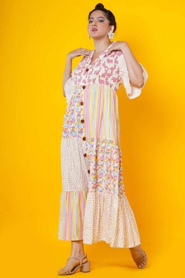 Women Block Printed Cotton Maxi Dress - Image 4