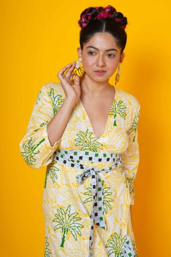 Women Block Print Tropical Summer wrap Dress - Image 6