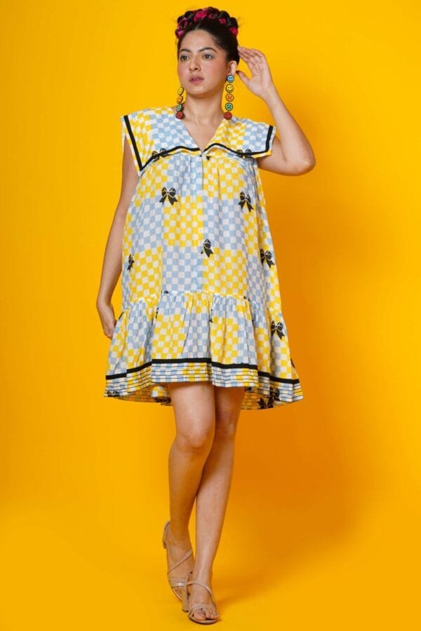 Women Block Printed Muslin Midi Dress