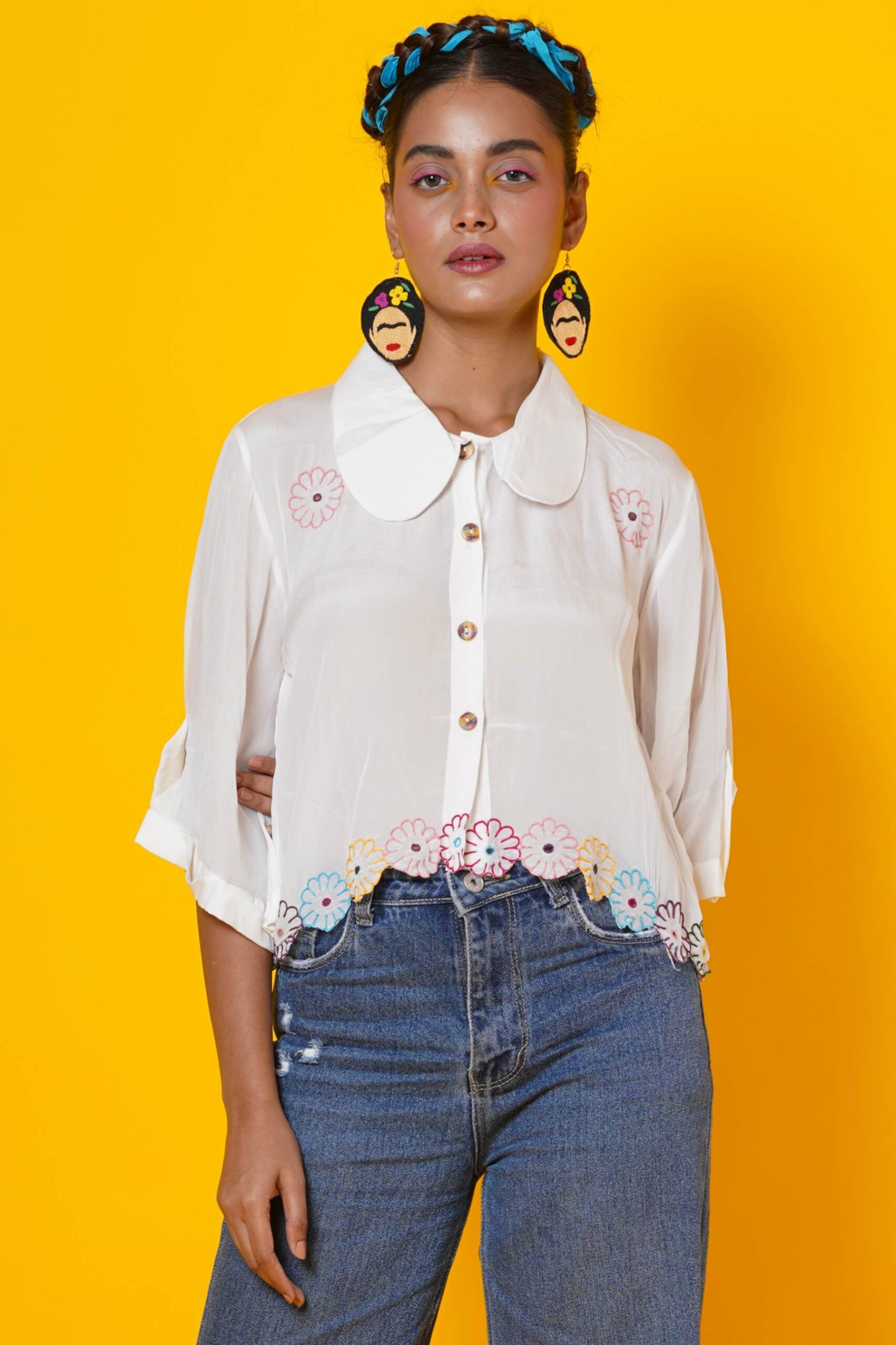 “White Cut Work Blouse  with Peter Pan Collar  “